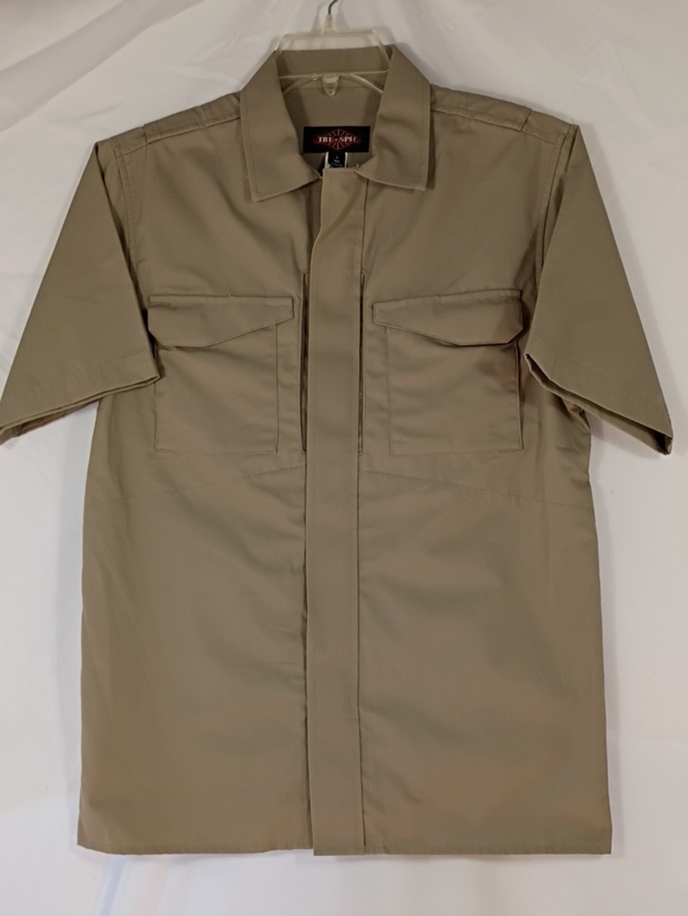 EUC Tru Spec Combat Shirt Mens Short Sleeve  4 Pocket Ripstop Khaki Zip Sz Small